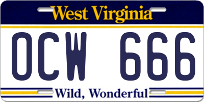 WV license plate OCW666