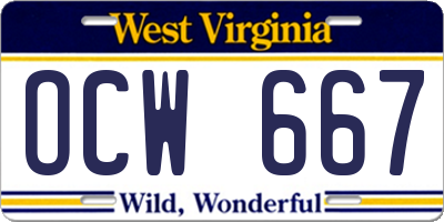 WV license plate OCW667