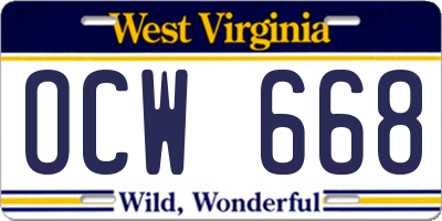 WV license plate OCW668