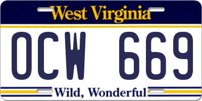 WV license plate OCW669