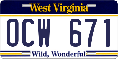 WV license plate OCW671
