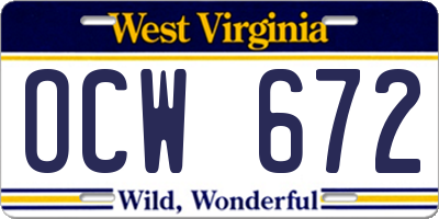 WV license plate OCW672