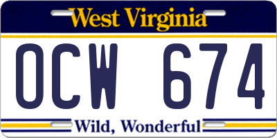 WV license plate OCW674