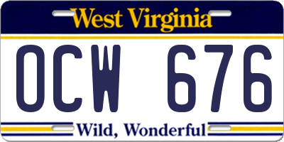 WV license plate OCW676