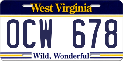 WV license plate OCW678
