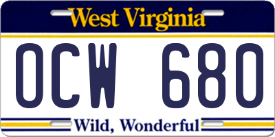 WV license plate OCW680