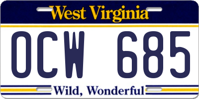 WV license plate OCW685