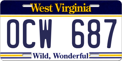 WV license plate OCW687