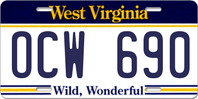 WV license plate OCW690