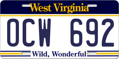 WV license plate OCW692