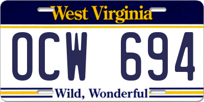 WV license plate OCW694