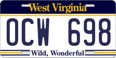 WV license plate OCW698