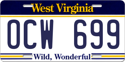WV license plate OCW699