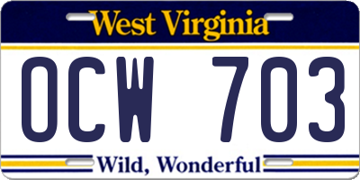 WV license plate OCW703