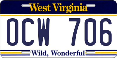 WV license plate OCW706