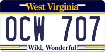 WV license plate OCW707