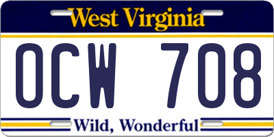 WV license plate OCW708