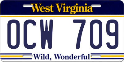WV license plate OCW709