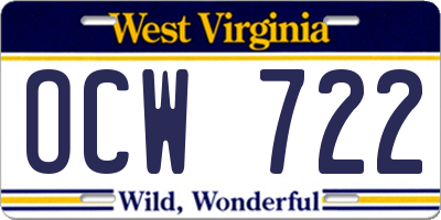 WV license plate OCW722