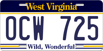 WV license plate OCW725