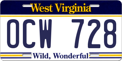 WV license plate OCW728