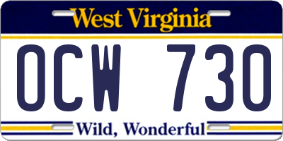 WV license plate OCW730