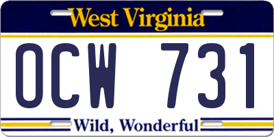 WV license plate OCW731