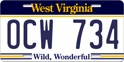 WV license plate OCW734