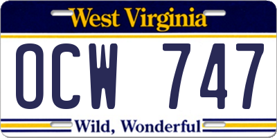 WV license plate OCW747