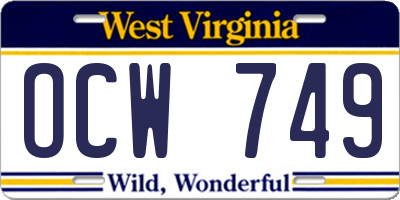 WV license plate OCW749