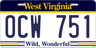 WV license plate OCW751