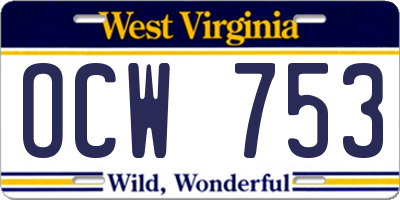 WV license plate OCW753