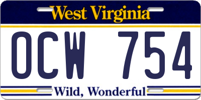 WV license plate OCW754