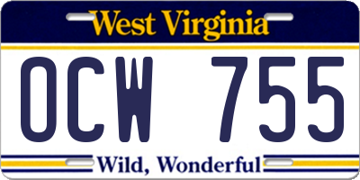 WV license plate OCW755