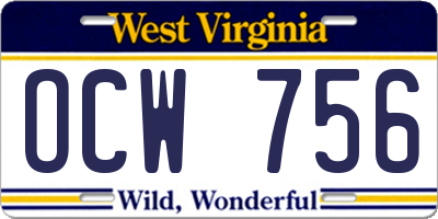 WV license plate OCW756