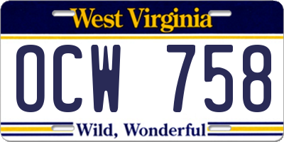 WV license plate OCW758