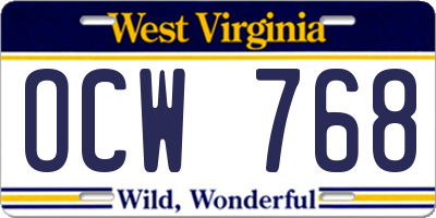 WV license plate OCW768