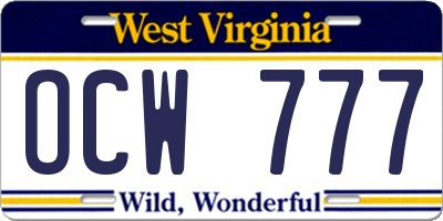 WV license plate OCW777