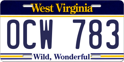 WV license plate OCW783