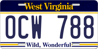 WV license plate OCW788