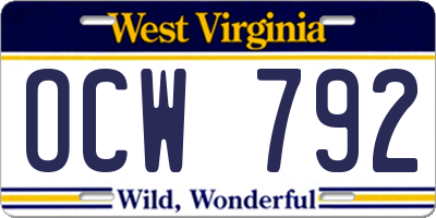 WV license plate OCW792