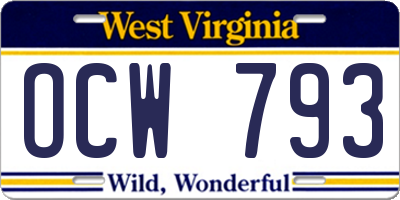 WV license plate OCW793