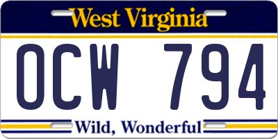 WV license plate OCW794