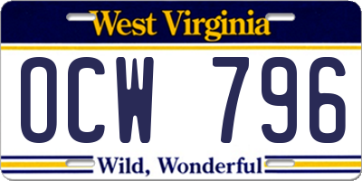 WV license plate OCW796