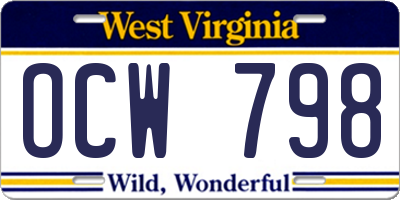 WV license plate OCW798