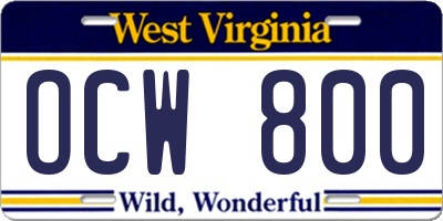 WV license plate OCW800