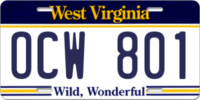 WV license plate OCW801