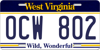 WV license plate OCW802