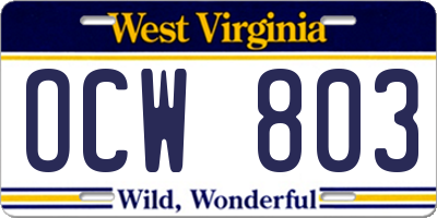 WV license plate OCW803