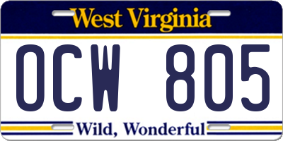 WV license plate OCW805
